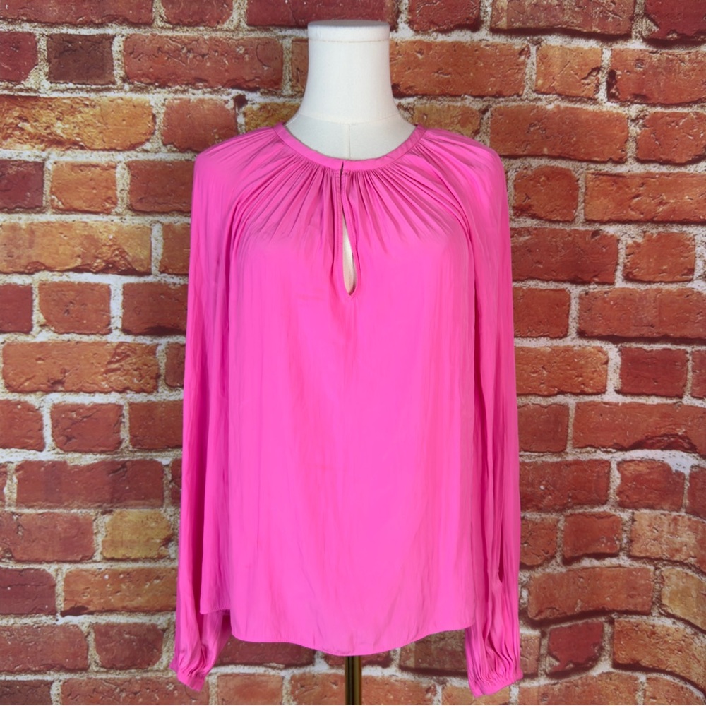 Ramy Brook Vibrant Pink Split Long Sleeve Blouse Size XS Key Hole‎